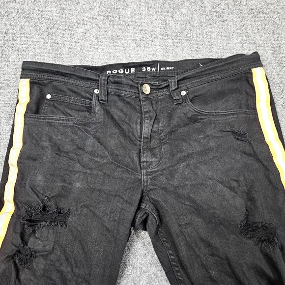 Rogue Jeans Size 36x34 Skinny Black Denim Orange Stripe Side Reflection Street - Picture 3 of 10